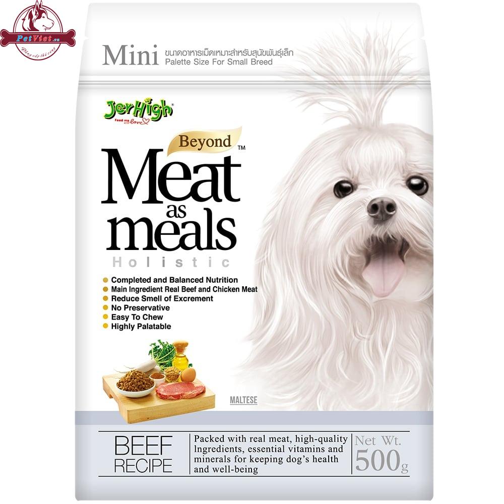 Thức ăn cho chó hạt mềm vị thịt bò JERHIGH Meat as Meals Beef Recipe dành cho tất cả các giống chó từ bé đến trưởng thành.