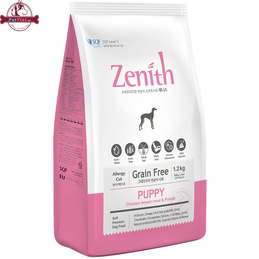 Thức ăn cho chó con hạt mềm ZENITH Puppy Chicken Potato được chế biến từ thịt cừu tươi, thịt nạc gà rút xương, gạo lứt, yến mạch và dầu cá hồi.