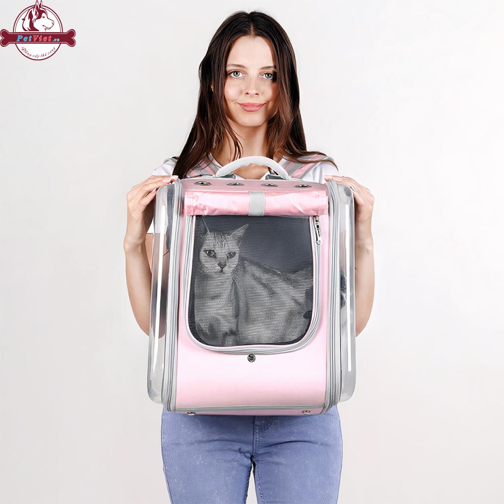 Balo Đựng Chó Mèo Dáng Hộp Mặt Lưới Loffe Pet Space Backpack - Ảnh 6