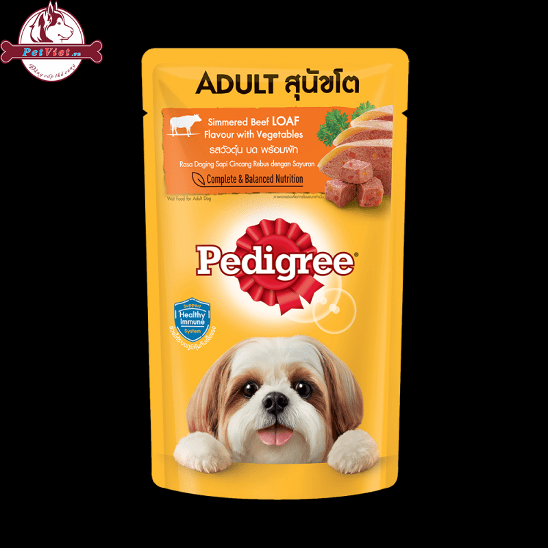 Thức Ăn Cho Chó Lớn Dạng Sốt Pedigree – Vị Bò Hầm Và Rau Củ Túi 130gr