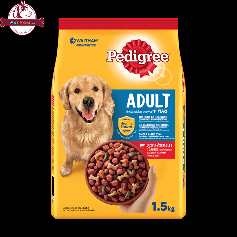 Thức Ăn Cho Chó Lớn Dạng Hạt Khô Pedigree - Vị Bò Và Rau Củ 1.5Kg