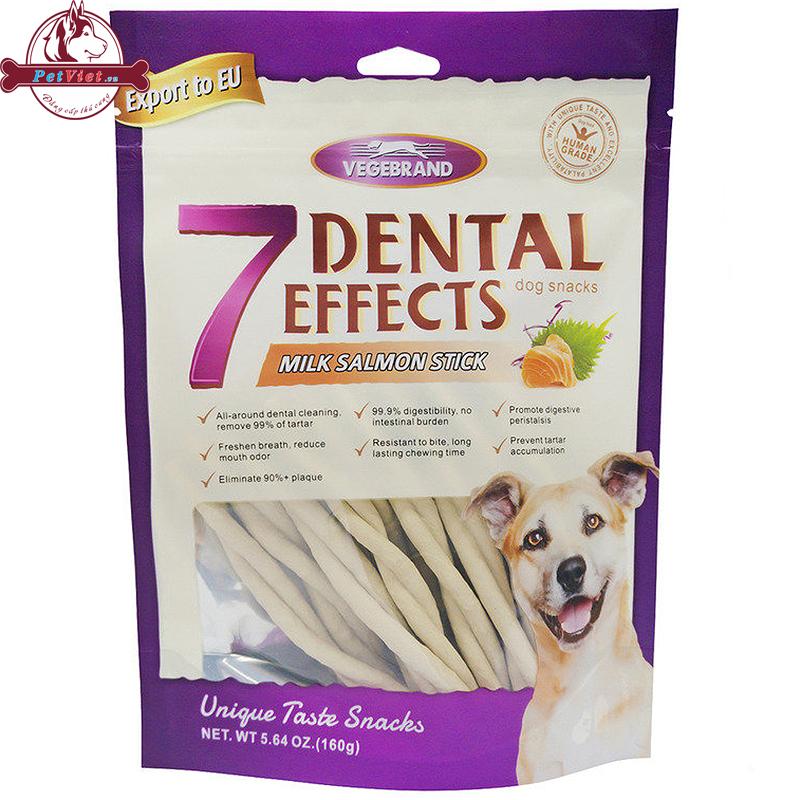 Xương Gặm Sạch Răng Cho Chó Vị Cá Hồi Vegebrand 7 Dental Effects Milk Salmon Stick